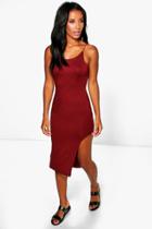 Boohoo Lexi Asymmetric Hem Spaghetti Strap Mini Dress Wine