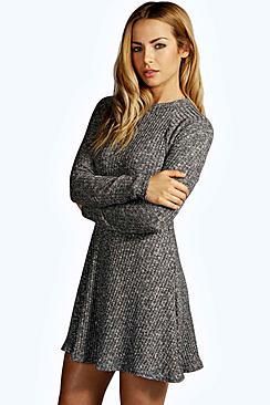 Boohoo Grace Rib Knit Turtle Neck Swing Jumper Dress