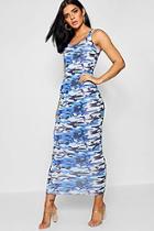 Boohoo Blue Camo Print Maxi Dress