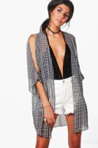 Boohoo Stella Cold Shoulder Gingham Woven Kimono Multi