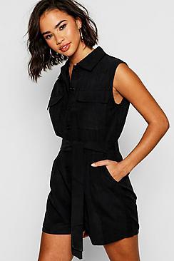 Boohoo Suedette Utility Cargo Boiler Playsuit