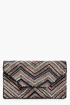 Boohoo Lucy Rainbow Sequin Zigzag Clutch