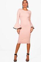Boohoo Contrast Flared Sleeve Midi Dress