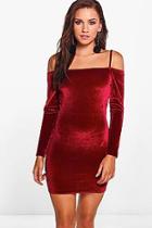 Boohoo Flossy Velvet Cold Shoulder Bodycon Dress