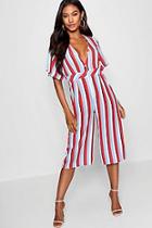 Boohoo Button Through Striped Jumpsuit