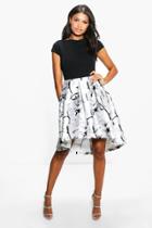 Boohoo Boutique Jay Sateen Printed Skirt Skater Dress Black
