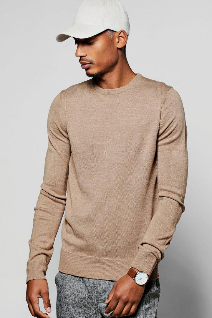 Boohoo Crew Neck Long Sleeve Marl Jumper Beige