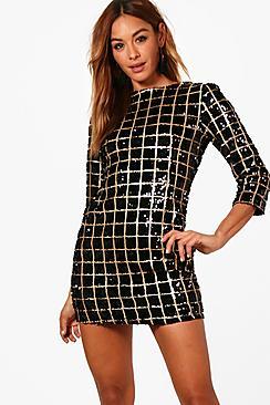 Boohoo Boutique Fleur Grid Sequin Bodycon Dress