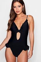 Boohoo Petite Jasmin High Leg Ruffle Detail Swimsuit