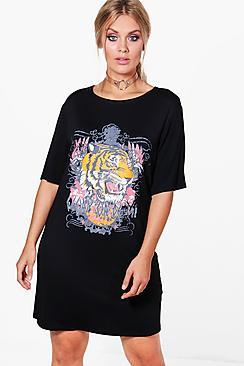 Boohoo Plus Jessica Printed T-shirt Dress