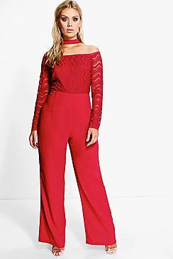 Boohoo Plus Sofia Off The Shoulder Choker Jumpsuit