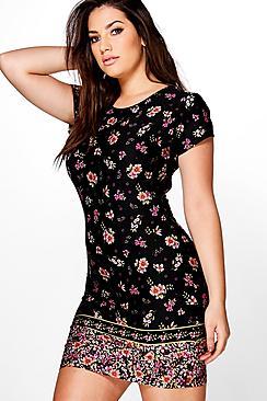 Boohoo Plus Alison Border Print Bodycon Dress