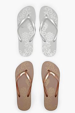 Boohoo Charlotte Mandala Print Two Pack Flip Flops