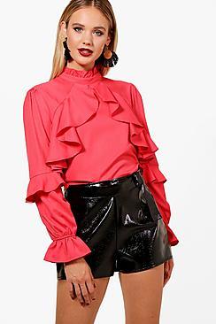 Boohoo Lauren High Neck Ruffle Blouse