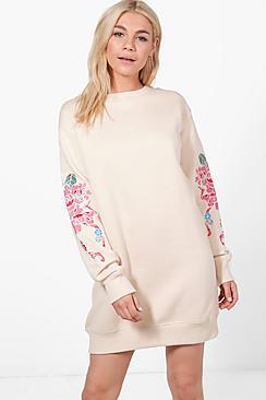 Boohoo Rosie Oriental Embroidered Sweat Dress