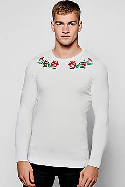 Boohoo Long Sleeve Rose Embroidered Knitted Jumper