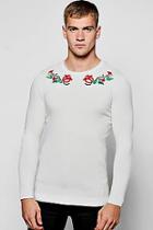 Boohoo Long Sleeve Rose Embroidered Knitted Jumper