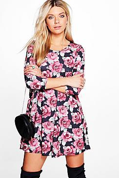Boohoo Lorraine Ladies 3/4 Sleeve Swing Dress