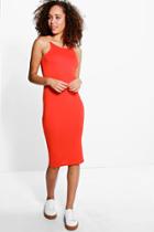 Boohoo Alicia Spaghetti Strap Midi Dress Orange