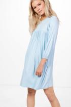 Boohoo Sandra 3/4 Sleeve Smock Dress Bluebell