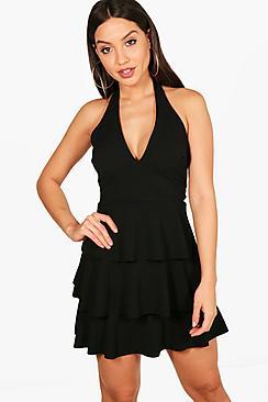 Boohoo Cordelia Tiered Skirt Skater Dress
