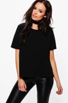 Boohoo Charlie Oversized Choker Strap T-shirt Black