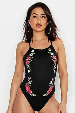 Boohoo Floral Print Square Neck Low Back Swimsuit