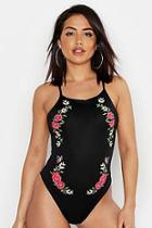 Boohoo Floral Print Square Neck Low Back Swimsuit