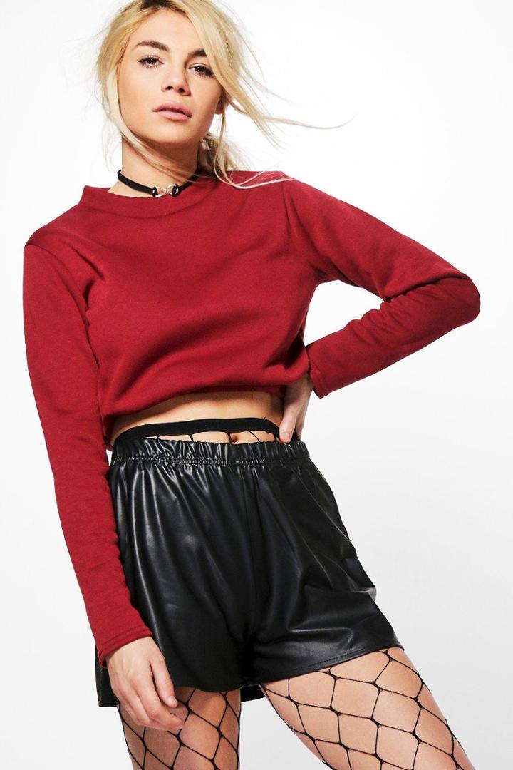 Boohoo Esme Basic Crop Sweatshirt Burgundy