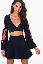 Boohoo Danielle Embroidered Sleeve Crop Top & Skirt Co-ord Set
