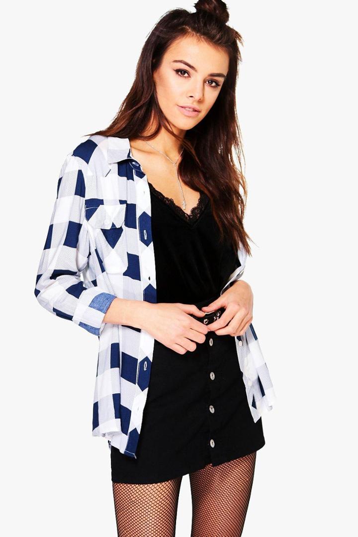 Boohoo Katy Check Viscose Shirt Blue