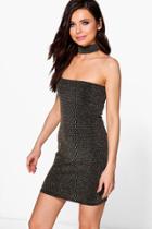 Boohoo Petite Brooke Metallic Textured Choker Bandeau Dress Black