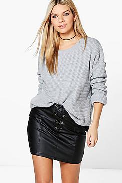 Boohoo Amelia Turn Up Cuff Textured Jumper