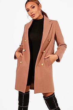 Boohoo Holly Military Double Breasted Coat