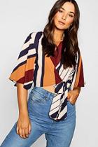Boohoo Diagonal Stripe Tie Blouse
