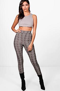 Boohoo Iliana Monochrome Check High Waist Leggings
