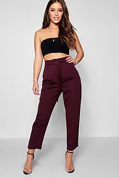 Boohoo Petite Kelly Tie Waist Woven Satin Slimline Trouser