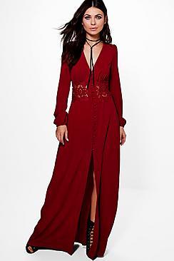 Boohoo Boutique Kia Lace Waist Button Maxi Dress