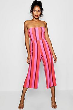 Boohoo Stripe Off The Shoulder Culotte Jumspuit