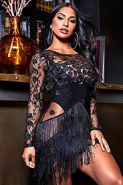 Boohoo Sheer Bodycon Embellished Mini Dress