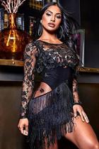 Boohoo Sheer Bodycon Embellished Mini Dress