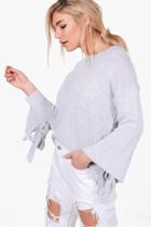 Boohoo Debbie Tie Sleeve Jumper Grey