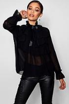 Boohoo Rebecca Ruffle Front Full Sleeve Blouse