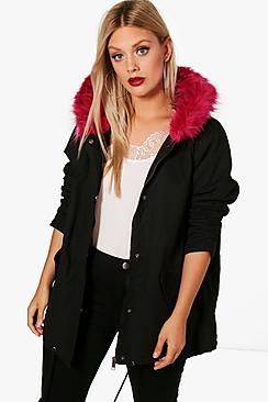 Boohoo Plus Alexandra Pink Fur Trim Parka