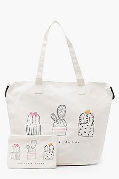 Boohoo Amy Summer Printed Canvas Shopper With Matching Purse