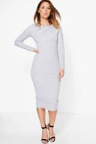 Boohoo Ita Pleat Structured Top Detail Midi Dress Grey