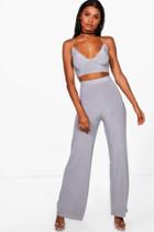 Boohoo Tamiar Slinky Bralette & Trouser Co-ord Silver