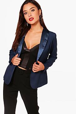 Boohoo Immie Satin Lapel Blazer
