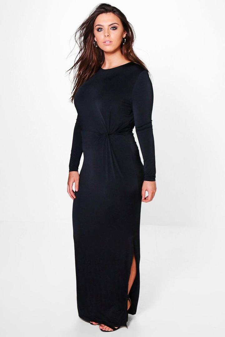 Boohoo Plus Amber Slinky Knot Front Maxi Dress Black
