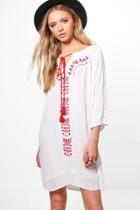 Boohoo Josie Embroidered Swing Dress Red